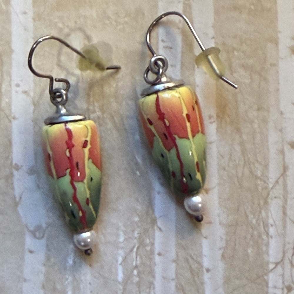 Artfulsoul Studio Multicolor Artistic Drop Earrings Sterling Pearl